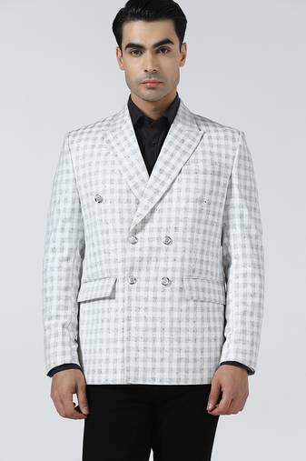 Mens white checked double breasted blazer