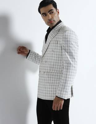Mens white checked double breasted blazer 2