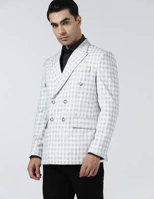 Mens white checked double breasted blazer 4