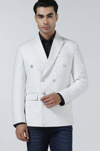 Mens white self design double breasted blazer