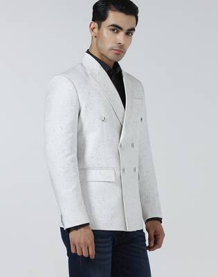 Mens white self design double breasted blazer 3