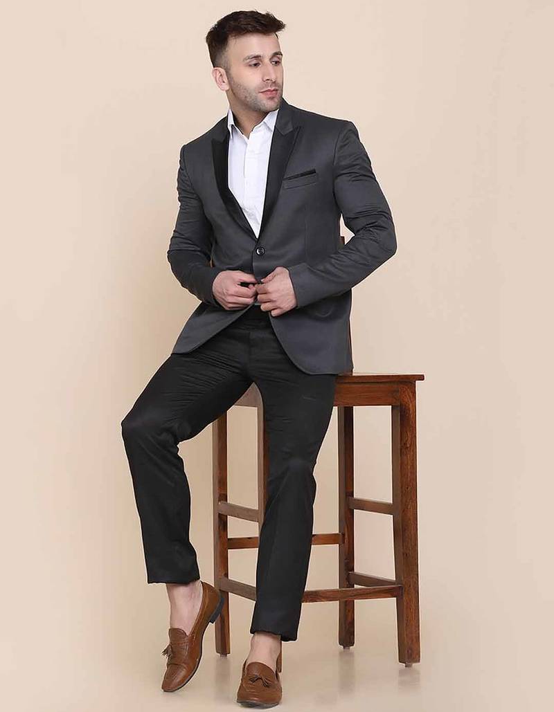 Mens grey shawl collar tuxedo suit