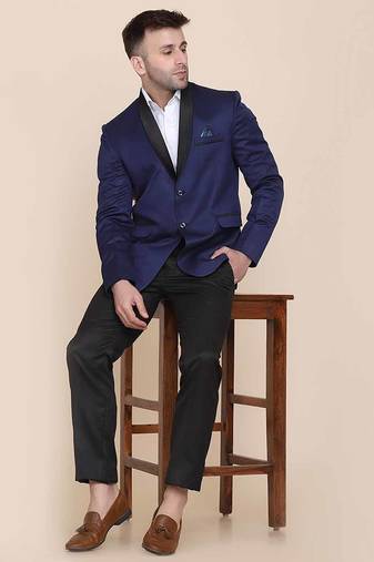 Mens blue shawl collar tuxedo suit