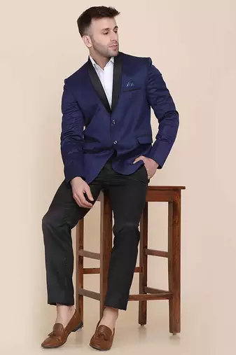 Mens blue shawl collar tuxedo suit