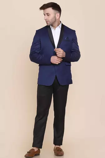 Mens blue shawl collar tuxedo suit