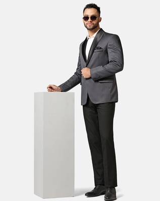 Mens dark grey shawl collar tuxedo suit 1