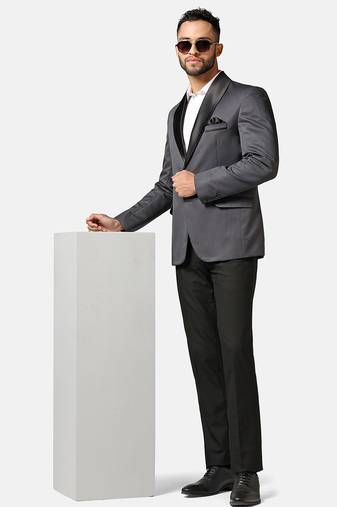 Mens dark grey shawl collar tuxedo suit