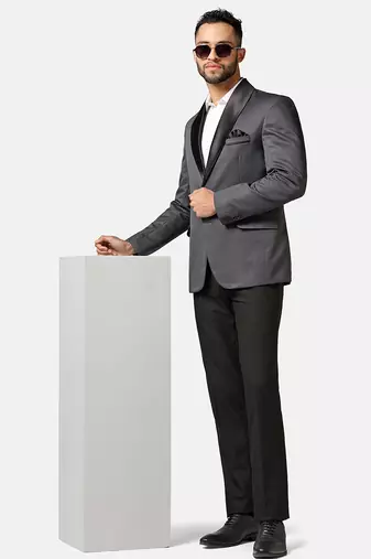 Mens dark grey shawl collar tuxedo suit