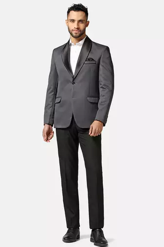 Mens dark grey shawl collar tuxedo suit