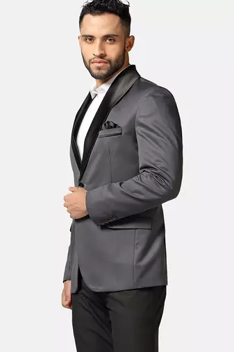 Mens dark grey shawl collar tuxedo suit