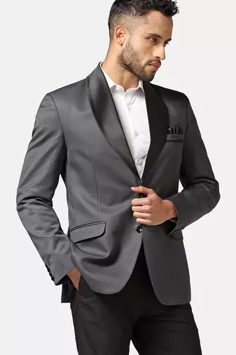 Mens dark grey shawl collar tuxedo suit