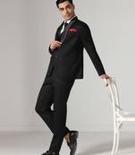 Mens black tuxedo suit with pocket square