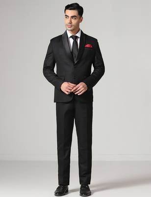 Mens black tuxedo suit with pocket square 3