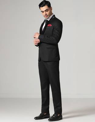 Mens black tuxedo suit with pocket square 4