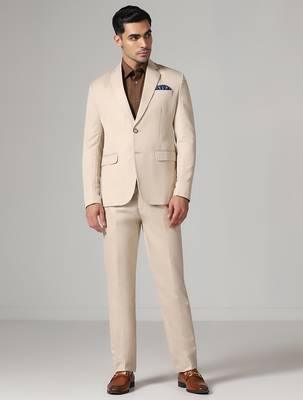 Beige notched lapel mens suit 3