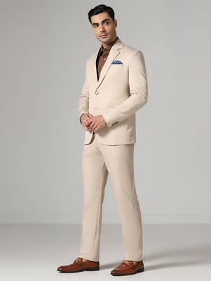 Beige notched lapel mens suit 5