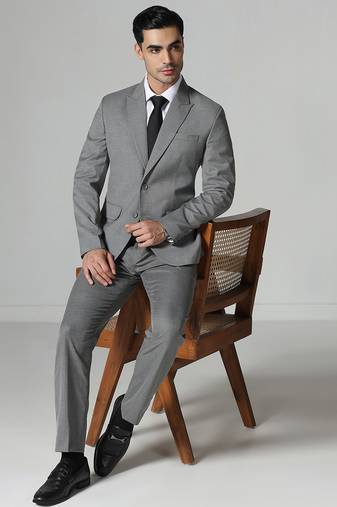 Dark grey mens notched lapel suit