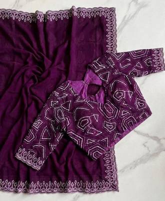 Wine Color embroidery sequins work Georgette saree 3