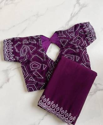 Wine Color embroidery sequins work Georgette saree 4