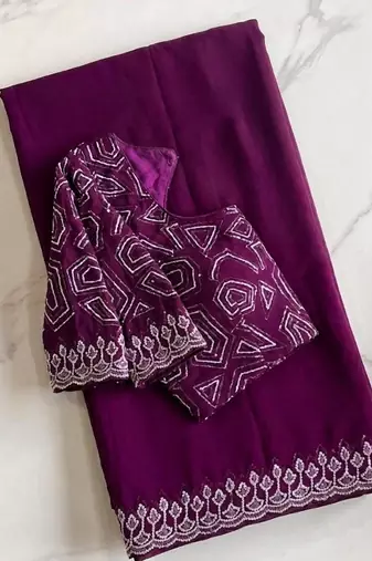 Wine Color embroidery sequins work Georgette saree