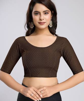 Cotton lycra stretchable comfy round neck half sleeves saree blouse readymade 1