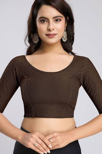 Cotton lycra stretchable comfy round neck half sleeves saree blouse readymade
