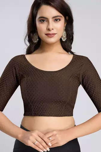 Cotton lycra stretchable comfy round neck half sleeves saree blouse readymade