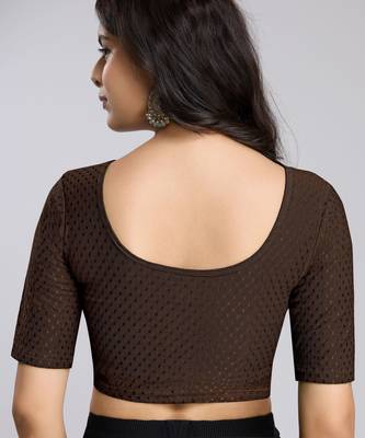 Cotton lycra stretchable comfy round neck half sleeves saree blouse readymade 2