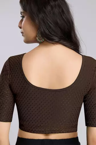 Cotton lycra stretchable comfy round neck half sleeves saree blouse readymade