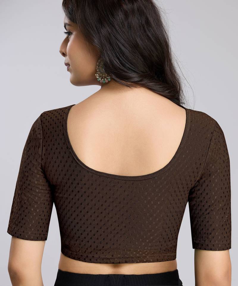 Cotton lycra stretchable comfy round neck half sleeves saree blouse readymade