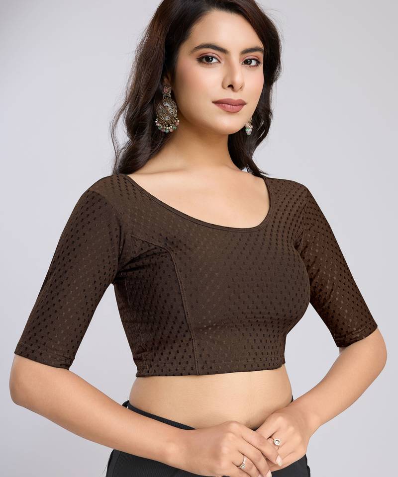 Cotton lycra stretchable comfy round neck half sleeves saree blouse readymade