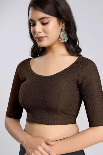 Cotton lycra stretchable comfy round neck half sleeves saree blouse readymade