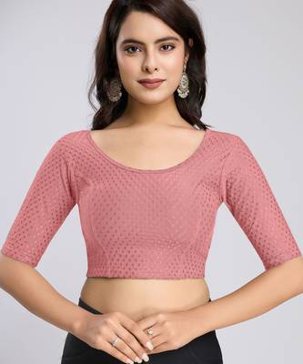 Cotton lycra stretchable comfy round neck half sleeves saree blouse readymade 1