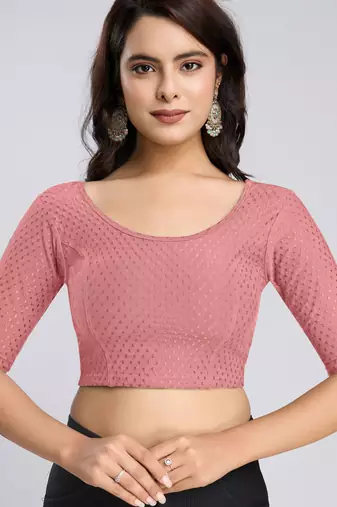 Cotton lycra stretchable comfy round neck half sleeves saree blouse readymade