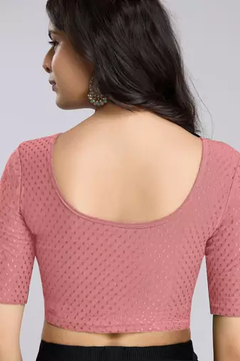 Cotton lycra stretchable comfy round neck half sleeves saree blouse readymade