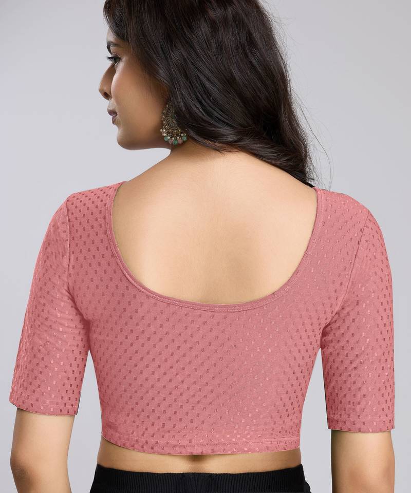 Cotton lycra stretchable comfy round neck half sleeves saree blouse readymade