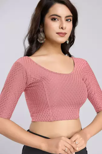 Cotton lycra stretchable comfy round neck half sleeves saree blouse readymade