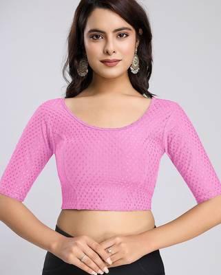 Cotton lycra stretchable comfy round neck half sleeves saree blouse readymade 1