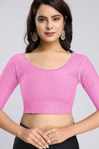 Cotton lycra stretchable comfy round neck half sleeves saree blouse readymade