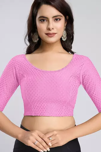 Cotton lycra stretchable comfy round neck half sleeves saree blouse readymade