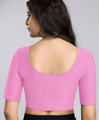 Cotton lycra stretchable comfy round neck half sleeves saree blouse readymade 2