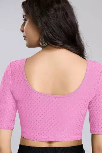 Cotton lycra stretchable comfy round neck half sleeves saree blouse readymade