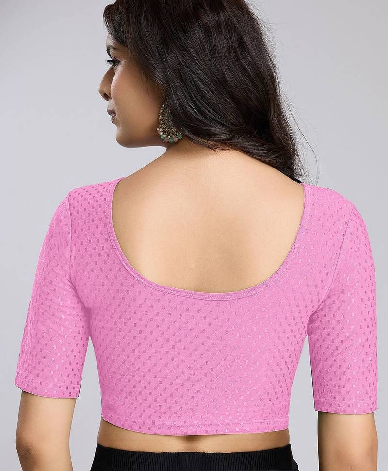 Cotton lycra stretchable comfy round neck half sleeves saree blouse readymade