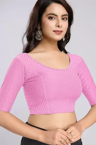 Cotton lycra stretchable comfy round neck half sleeves saree blouse readymade