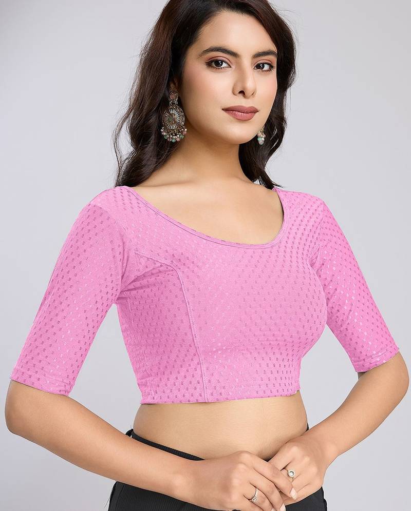 Cotton lycra stretchable comfy round neck half sleeves saree blouse readymade