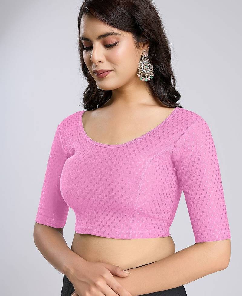 Cotton lycra stretchable comfy round neck half sleeves saree blouse readymade