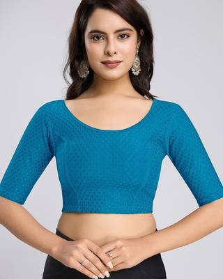 Cotton lycra stretchable comfy round neck half sleeves saree blouse readymade 1