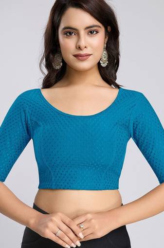 Cotton lycra stretchable comfy round neck half sleeves saree blouse readymade