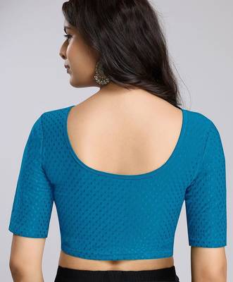 Cotton lycra stretchable comfy round neck half sleeves saree blouse readymade 2
