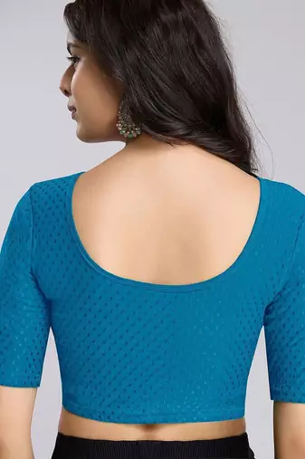 Cotton lycra stretchable comfy round neck half sleeves saree blouse readymade